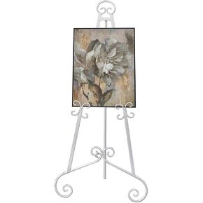 SOFE White Easel Stand for Sign, Scroll Floor Easel, Picture Stands for Display Large, 44 Inch Tall Metal Art Easel for Adults with Chain Support, Poster Display Stand for Party Wedding Banner