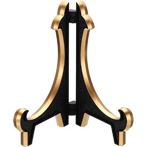 PATIKIL 5" Acrylic Decorative Plate Stand Holder, Table Use Foldable Thicken Picture Easel Frame Display Holder for Photos, Card, Canvases, Black Gold