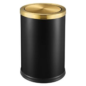 2.6 Gallon Gold Bathroom Trash can with lid,Small Office Garbage can Wastebasket bin for Bedroom,Living Room,Kitchen (Black with Gold Lid)