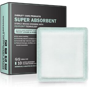 EVERLIT EquiFlow Super Absorbent Dressing | High Retention, Instant Absorption for Heavily Exuding Wound | Sterile Non-Adhesive Polymer Gauze Pads | Reduce Leakage and Skin Maceration (3" x 3")