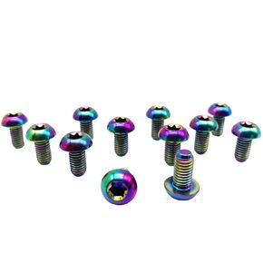 RISON Titanium Bolts M5x10mm Titanium Button Torx Head Bolt Screw M5 Bolts Bicycle Disc Brake Universal Rainbow Star Round Head Ti Bolt for MTB and Bicycle Motorcycle Pack of 6