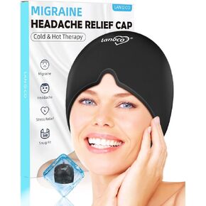 قبعة تخفيف الصداع النصفي، لفافة رأس هلامية رائعة، علاج طبيعي ساخن وبارد، قبعة ثلج قابلة لإعادة الاستخدام - قناع عيون الصداع النصفي للقلق والتوتر والإجهاد والجيوب الأنفية والمخلفات وتخفيف العيون المنتفخة، أسود in Kuwait