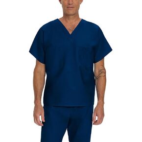 Landau Essentials Unisex Relaxed Fit 1-Pocket V-Neck Scrub Top 7502 Navy