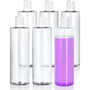 JUVITUS 8 oz Clear Cylinder Plastic PET Bottles with White Disc Cap (6 pack)