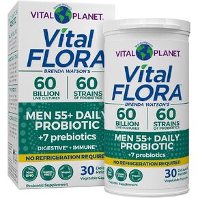 Vital Planet - Vital Flora Men Over 55 Daily Probiotic, 60 Billion CFU, Diverse Strains, Organic Prebiotics, Immune Support, Digestive Health Shelf Stable Probiotics for Men, 30 Capsules