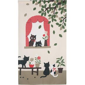 RLoncomix Japanese Noren Long Doorway Curtain Owls and Cats Window Treatment Tapestry for Nursery Home Decoration 33 x 59 inch