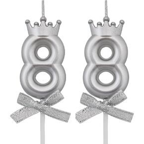 88 Birthday Candles, 88th Cake Candles, Silver Happy Birthday Number 88 Candles Cake Topper Decorations for Party Men Women