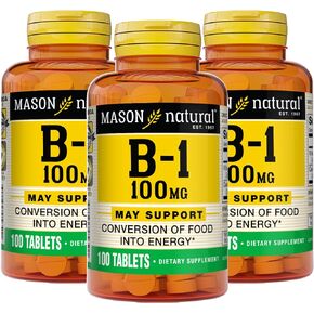 MASON NATURAL Vitamin B1 (Thiamin) 100 mg - Healthy Conversion of Food into Energy, Supports Nerve and Immune Health, 100 Tablets (Pack of 3)