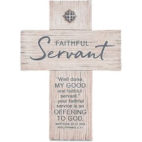 Lighthouse Christian Products Well Done My Good and Faithful Servant Distressed Barnwood 8 Inch Resin Cross Figurine