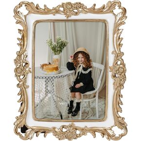 PHAREGE 5x7 White Vintage Picture Frame with Golden Pattern, Ornate Antique Picture Frame for 5x7 Photo, Retro Photo Frame for Tabletop Vertical or Horizontal Display, 1 Pack
