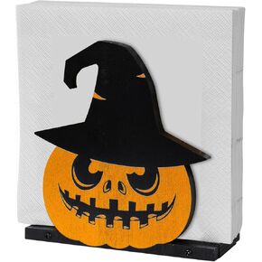 Halloween Napkin Holder for Table,Wood Pumpkin Napkin Holder Halloween Wooden Paper Napkin Holder Organizer for Home Kitchen Restaurant Hotel Decor