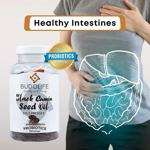 Black Seed Oil Capsules, Cold Pressed Black Seed Oil with Probiotic Soft Capsules, Thymoquinone, Turkish Black Cumin Nigella Sativa Seed Oil, 200 count Soft Capsules, 1150 mg Per Capsule in Saudi Arabia