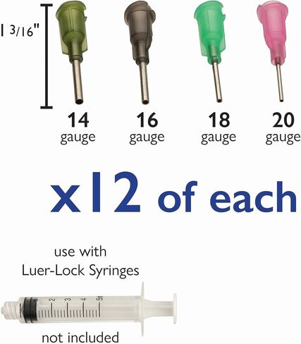The Beadsmith Syringe Needle Assortment – 12 Each 14ga, 16ga, 18ga and 20ga, Total 48 Pieces – Luer Lock Style, Blunt Tip – Use with Syringes for Glue, Oil & Other Liquid in Saudi Arabia