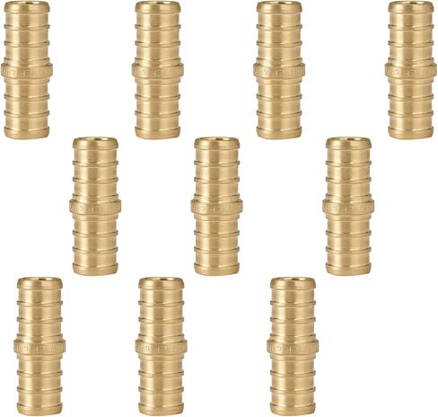 10-Pack PEX Fittings, 1/2"x1/2" Pex Straight Coupling, Brass Crimp Fitting for Pex Pipes, ASTM F1807 in Saudi Arabia
