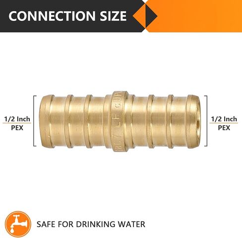 10-Pack PEX Fittings, 1/2"x1/2" Pex Straight Coupling, Brass Crimp Fitting for Pex Pipes, ASTM F1807 in Saudi Arabia