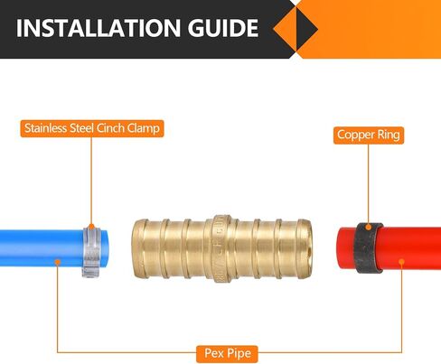 10-Pack PEX Fittings, 1/2"x1/2" Pex Straight Coupling, Brass Crimp Fitting for Pex Pipes, ASTM F1807 in Saudi Arabia