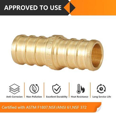 10-Pack PEX Fittings, 1/2"x1/2" Pex Straight Coupling, Brass Crimp Fitting for Pex Pipes, ASTM F1807 in Saudi Arabia