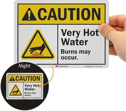 SmartSign 5 × 7 بوصة "تحذير - ماء ساخن جدًا، قد تحدث حروق" ملصق ANSI، 5.5 مل فينيل مصفح، مادة عاكسة بدرجة مهندس 3M، متعدد الألوان in Saudi Arabia