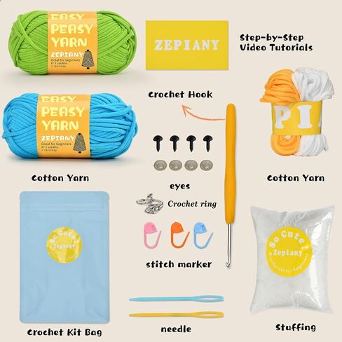 Beginners Crochet Kit, Crochet Animal Kit, All in One Crochet Knitting Kit, Crochet Kit for Beginners with Step-by-Step Video Tutorials - The Penguin&Dinosaur in Kuwait