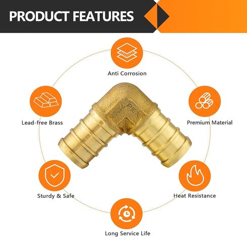 10-Pack PEX Fittings, 1/2"x1/2" Pex Straight Coupling, Brass Crimp Fitting for Pex Pipes, ASTM F1807 in Saudi Arabia