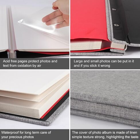 كل ألبوم صور مقاس 28 × 27 سم يحمل صورًا مقاس 16 بوصة، مجموعة ألبوم صور، غطاء من الكتان ذاتي اللصق، ألبوم صور DIY ملحقات DIY (ألبوم صور رمادي) in Kuwait