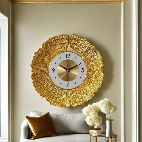 Wall Clocks for Living Room Decor Modern Gold Wall Clock Operated for Bedroom Kitchen Office Home Decorative Retro Clock Wall Sunburst Decor for House in Saudi Arabia
