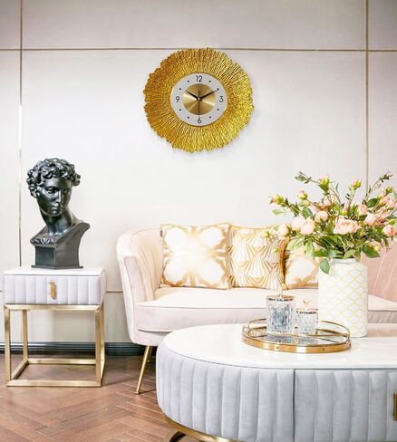 Wall Clocks for Living Room Decor Modern Gold Wall Clock Operated for Bedroom Kitchen Office Home Decorative Retro Clock Wall Sunburst Decor for House in Saudi Arabia