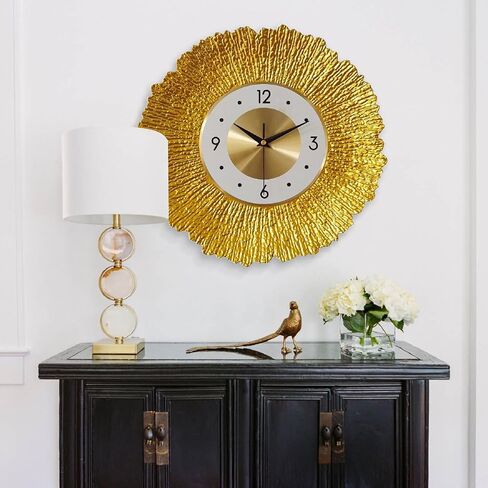 Wall Clocks for Living Room Decor Modern Gold Wall Clock Operated for Bedroom Kitchen Office Home Decorative Retro Clock Wall Sunburst Decor for House in Saudi Arabia