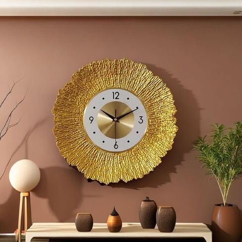 Wall Clocks for Living Room Decor Modern Gold Wall Clock Operated for Bedroom Kitchen Office Home Decorative Retro Clock Wall Sunburst Decor for House in Saudi Arabia