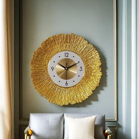 Wall Clocks for Living Room Decor Modern Gold Wall Clock Operated for Bedroom Kitchen Office Home Decorative Retro Clock Wall Sunburst Decor for House in Saudi Arabia