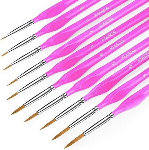 KIASON 10PC Miniature Paint Brush for Fine Detailing, Mini Small Painting Brushes Set for Art, Crafts, Acrylic, Watercolor, Oil, Model, Face, Warhammer 40k & Paint by Number, Citadel, Figurine (Black) in Kuwait