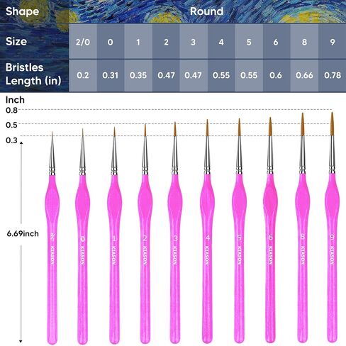 KIASON 10PC Miniature Paint Brush for Fine Detailing, Mini Small Painting Brushes Set for Art, Crafts, Acrylic, Watercolor, Oil, Model, Face, Warhammer 40k & Paint by Number, Citadel, Figurine (Black) in Kuwait