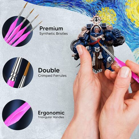 KIASON 10PC Miniature Paint Brush for Fine Detailing, Mini Small Painting Brushes Set for Art, Crafts, Acrylic, Watercolor, Oil, Model, Face, Warhammer 40k & Paint by Number, Citadel, Figurine (Black) in Kuwait