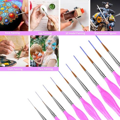 KIASON 10PC Miniature Paint Brush for Fine Detailing, Mini Small Painting Brushes Set for Art, Crafts, Acrylic, Watercolor, Oil, Model, Face, Warhammer 40k & Paint by Number, Citadel, Figurine (Black) in Kuwait
