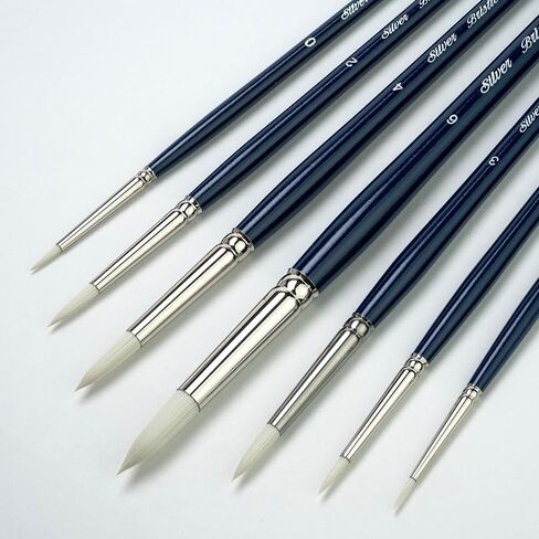 Silver Brush Limited BR-1905S Bristlon Acrylic Detail Set, Set of 5 Brushes, Script Liner Size 0, Round Size 2, Bright Size 4, Triangle Size X-Small and Angular Size 3/4, Short Handle in Kuwait