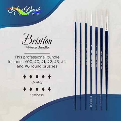 Silver Brush Limited BR-1905S Bristlon Acrylic Detail Set, Set of 5 Brushes, Script Liner Size 0, Round Size 2, Bright Size 4, Triangle Size X-Small and Angular Size 3/4, Short Handle in Kuwait