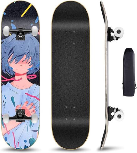 Skateboards for Beginners, 31 inch Complete Skateboard with 7-ply Maple Double Kick Concaveanime Skateboard with Multifunction Skate T-Tool for Cruising,Tricks and Downhill in Saudi Arabia