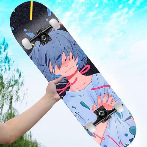 Skateboards for Beginners, 31 inch Complete Skateboard with 7-ply Maple Double Kick Concaveanime Skateboard with Multifunction Skate T-Tool for Cruising,Tricks and Downhill in Saudi Arabia