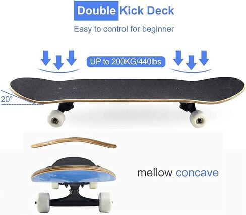 Skateboards for Beginners, 31 inch Complete Skateboard with 7-ply Maple Double Kick Concaveanime Skateboard with Multifunction Skate T-Tool for Cruising,Tricks and Downhill in Saudi Arabia