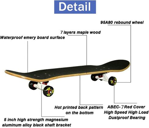 Skateboards for Beginners, 31 inch Complete Skateboard with 7-ply Maple Double Kick Concaveanime Skateboard with Multifunction Skate T-Tool for Cruising,Tricks and Downhill in Saudi Arabia