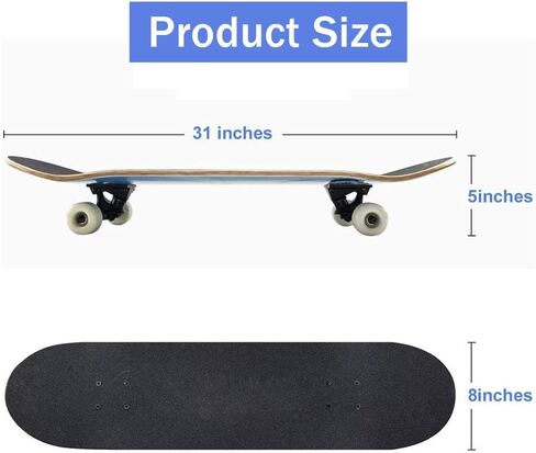 Skateboards for Beginners, 31 inch Complete Skateboard with 7-ply Maple Double Kick Concaveanime Skateboard with Multifunction Skate T-Tool for Cruising,Tricks and Downhill in Saudi Arabia