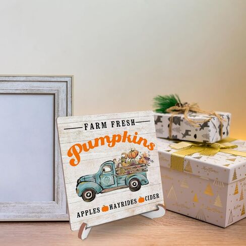 الخريف اليقطين مكتب ديكور لوحة علامة خشبية مع حامل الخشب، عيد الشكر ريفي خمر مزرعة الخريف ديكور المنزل لغرفة النوم غرفة المعيشة الحمام المطبخ مهرجان يوم الحصاد in Kuwait