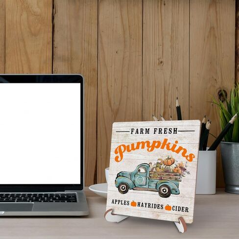 الخريف اليقطين مكتب ديكور لوحة علامة خشبية مع حامل الخشب، عيد الشكر ريفي خمر مزرعة الخريف ديكور المنزل لغرفة النوم غرفة المعيشة الحمام المطبخ مهرجان يوم الحصاد in Kuwait