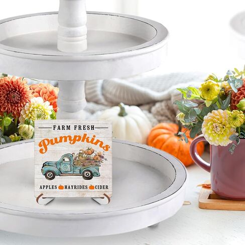 الخريف اليقطين مكتب ديكور لوحة علامة خشبية مع حامل الخشب، عيد الشكر ريفي خمر مزرعة الخريف ديكور المنزل لغرفة النوم غرفة المعيشة الحمام المطبخ مهرجان يوم الحصاد in Kuwait