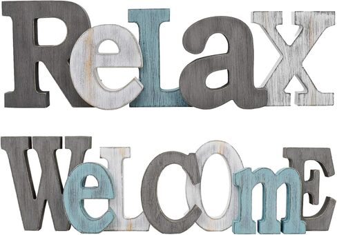 Rustic Wood Home Sign Décor, Decorative Block Word Sign Home Letters Sign, Hanging Wooden Home Cutout Word Sign Wall Décor Home Wall Decoration (Welcome + Relax) in Saudi Arabia