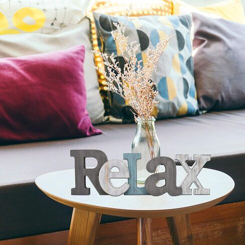 Rustic Wood Home Sign Décor, Decorative Block Word Sign Home Letters Sign, Hanging Wooden Home Cutout Word Sign Wall Décor Home Wall Decoration (Welcome + Relax) in Saudi Arabia