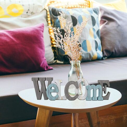 Rustic Wood Home Sign Décor, Decorative Block Word Sign Home Letters Sign, Hanging Wooden Home Cutout Word Sign Wall Décor Home Wall Decoration (Welcome + Relax) in Saudi Arabia