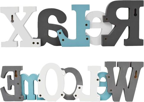 Rustic Wood Home Sign Décor, Decorative Block Word Sign Home Letters Sign, Hanging Wooden Home Cutout Word Sign Wall Décor Home Wall Decoration (Welcome + Relax) in Saudi Arabia