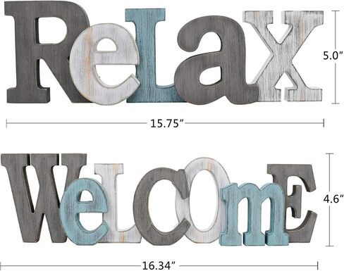 Rustic Wood Home Sign Décor, Decorative Block Word Sign Home Letters Sign, Hanging Wooden Home Cutout Word Sign Wall Décor Home Wall Decoration (Welcome + Relax) in Saudi Arabia