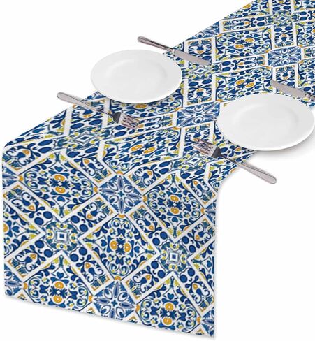 HOSNYE Table Runner Abstract African Geometric Patterns,Cotton Linen Table Runner Decoration for Kitchen Family Dinner Table Holiday Party Farmhouse Style 13 x 72 Inch in Saudi Arabia